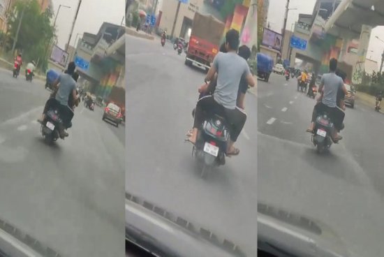 Noida –  एक स्कूटी पर पांच सवारी, बिना हेलमेट के पुलिस को दी चुनौती, Viral Video  – #IndiaSamachar